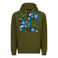 Army Green christmas trees and bells seamless pattern Premium Hoodie - BundleAndBundleShop