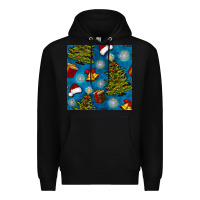 Black christmas trees and bells seamless pattern Premium Hoodie - BundleAndBundleShop