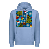 Colony Blue christmas trees and bells seamless pattern Premium Hoodie - BundleAndBundleShop