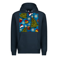 Navy christmas trees and bells seamless pattern Premium Hoodie - BundleAndBundleShop