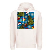 Pale Pink christmas trees and bells seamless pattern Premium Hoodie - BundleAndBundleShop