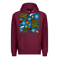 Burgundy christmas trees and bells seamless pattern Premium Hoodie - BundleAndBundleShop