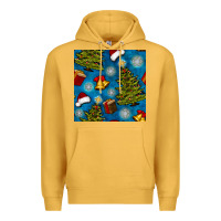 Mustard christmas trees and bells seamless pattern Premium Hoodie - BundleAndBundleShop