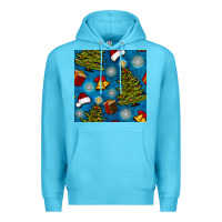 Ocean Blue christmas trees and bells seamless pattern Premium Hoodie - BundleAndBundleShop