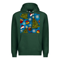 Sports Green christmas trees and bells seamless pattern Premium Hoodie - BundleAndBundleShop