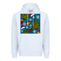 White christmas trees and bells seamless pattern Premium Hoodie - BundleAndBundleShop
