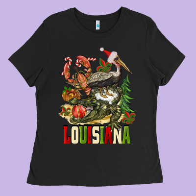 Christmas Louisiana Ladies Tee Designed By Barkaloodesign
