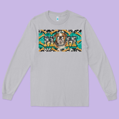 English Bulldog Mom  License Plate Template Long Sleeve Tee Designed By Barkaloodesign