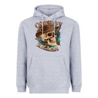 Heather Grey cowboy killer with skull Heavyweight Hoodie - texasbilliewilder