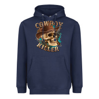 Navy cowboy killer with skull Heavyweight Hoodie - texasbilliewilder