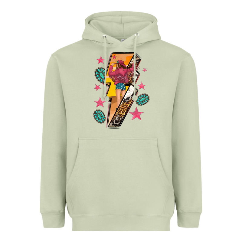 Cowgirl With Lightning Bolt Heavyweight Hoodie by texasbilliewilder | Teevron