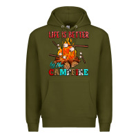 Army Green life is better by the campfire with marshmallows Premium Hoodie - AdoDesignShop