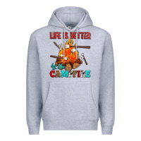 Heather Grey life is better by the campfire with marshmallows Premium Hoodie - AdoDesignShop