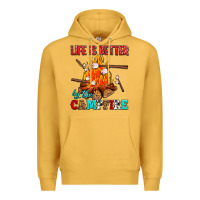 Mustard life is better by the campfire with marshmallows Premium Hoodie - AdoDesignShop