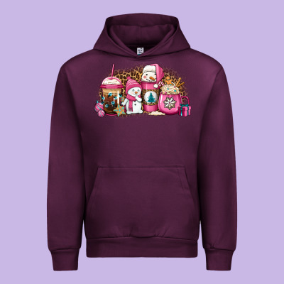 Pink Christmas Winter Snowman Coffee Urban Hoodie Designed By Jasminsmagicworld