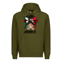 Army Green mexican mom life messy bun mama Premium Hoodie - BundleAndBundleShop