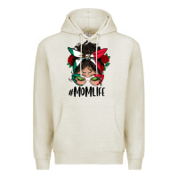 Oatmeal Heather mexican mom life messy bun mama Premium Hoodie - BundleAndBundleShop