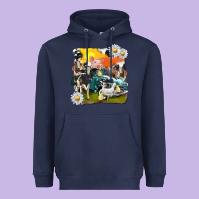 Heavyweight Hoodie cowhide farm truck with farm animals
