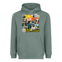 Sage cowhide farm truck with farm animals Heavyweight Hoodie - texasbilliewilder