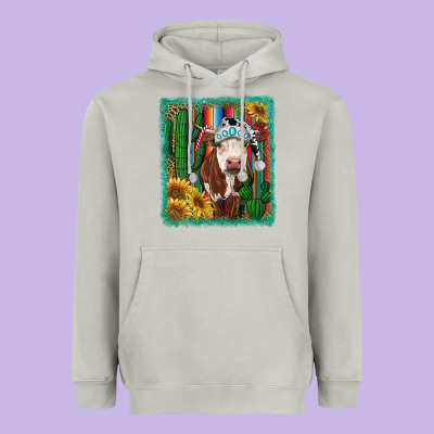 Heavyweight Hoodie Western Christmas Cow