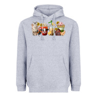 Heather Grey farm animals coffee cups Heavyweight Hoodie - texasbilliewilder