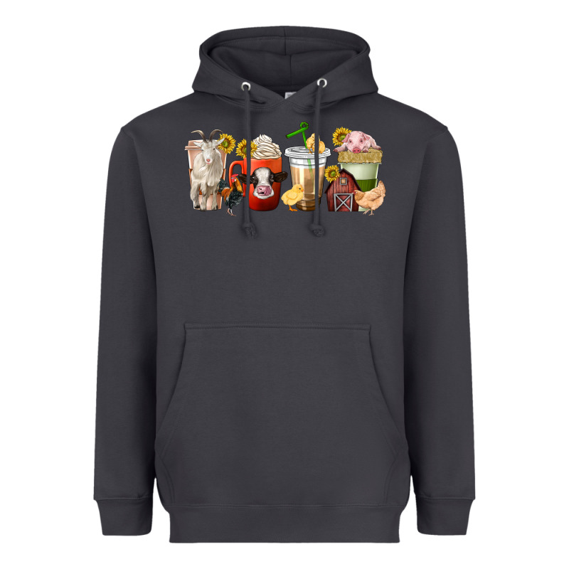 Farm Animals Coffee Cups Heavyweight Hoodie by texasbilliewilder | Teevron