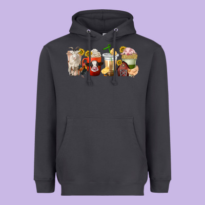Heavyweight Hoodie farm animals coffee cups