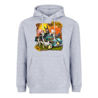Heather Grey farm truck with farm animals Heavyweight Hoodie - texasbilliewilder