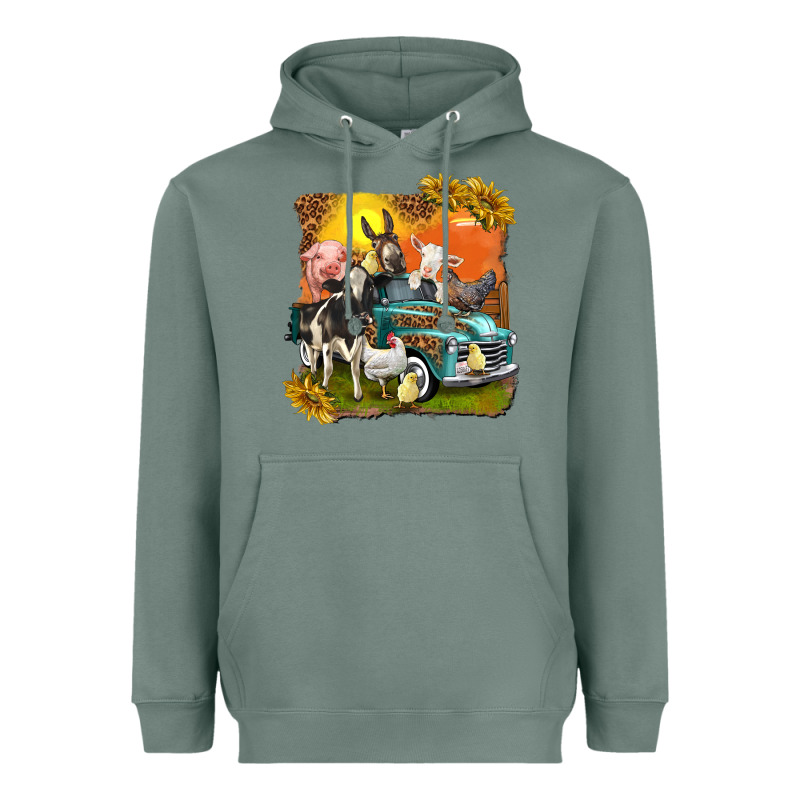 Farm Truck With Farm Animals Heavyweight Hoodie by texasbilliewilder | Teevron
