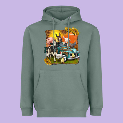Heavyweight Hoodie farm truck with farm animals