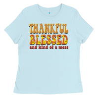 Baby Blue thankful blessed and kind of a mess Ladies Tee - BarkalooDesign