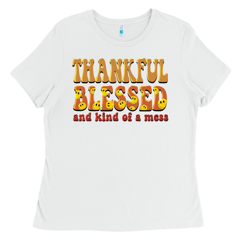 Thankful Blessed And Kind Of A Mess Ladies Tee by BarkalooDesign | Teevron