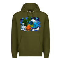 Army Green winter camping with camp fire Premium Hoodie - AdoDesignShop
