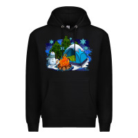 Black winter camping with camp fire Premium Hoodie - AdoDesignShop