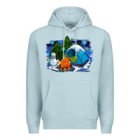 Blue Mist winter camping with camp fire Premium Hoodie - AdoDesignShop