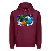 Burgundy winter camping with camp fire Premium Hoodie - AdoDesignShop
