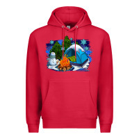 Cardinal winter camping with camp fire Premium Hoodie - AdoDesignShop