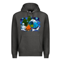Charcoal Heather winter camping with camp fire Premium Hoodie - AdoDesignShop