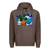 Coffee winter camping with camp fire Premium Hoodie - AdoDesignShop