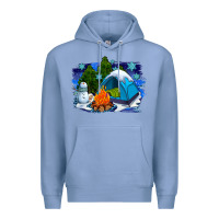 Colony Blue winter camping with camp fire Premium Hoodie - AdoDesignShop