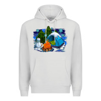 Dove Grey winter camping with camp fire Premium Hoodie - AdoDesignShop