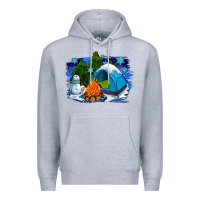 Heather Grey winter camping with camp fire Premium Hoodie - AdoDesignShop