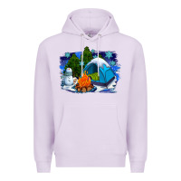 Lilac winter camping with camp fire Premium Hoodie - AdoDesignShop
