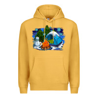 Mustard winter camping with camp fire Premium Hoodie - AdoDesignShop