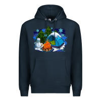Navy winter camping with camp fire Premium Hoodie - AdoDesignShop