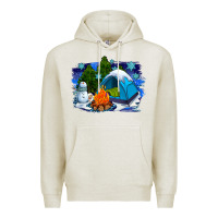 Oatmeal Heather winter camping with camp fire Premium Hoodie - AdoDesignShop