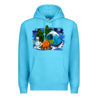 Ocean Blue winter camping with camp fire Premium Hoodie - AdoDesignShop