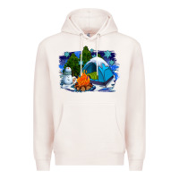 Pale Pink winter camping with camp fire Premium Hoodie - AdoDesignShop