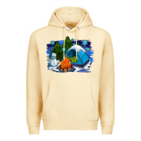 Pina Colada winter camping with camp fire Premium Hoodie - AdoDesignShop