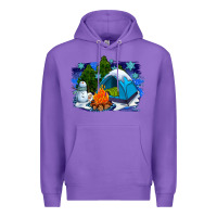 Purple winter camping with camp fire Premium Hoodie - AdoDesignShop